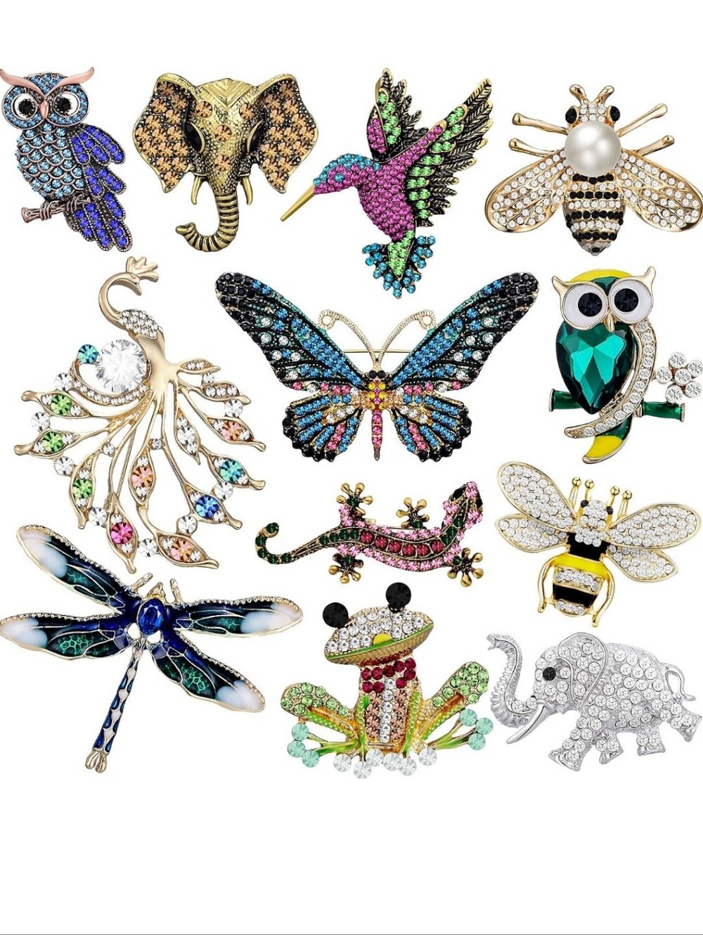 Crystal Enamel Animal Brooch Pin Set - Multicolor